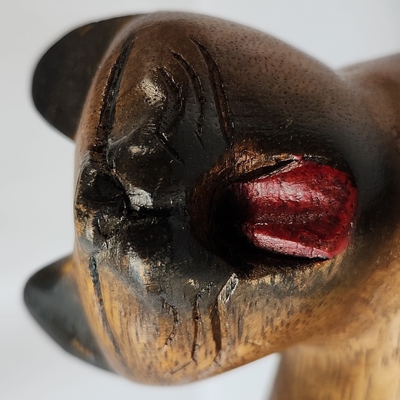 Mandalay Bay Co Black Brown Carved Wood Yawning Cat Figurine Scuplture Thailand - Picture 12 of 16